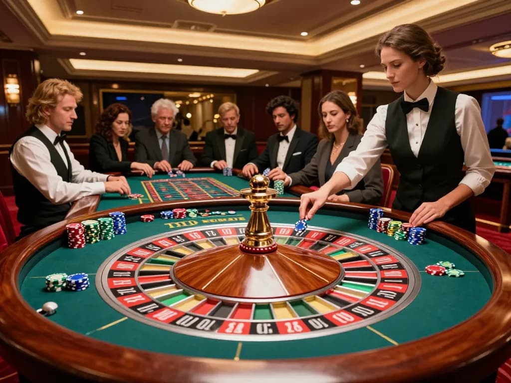 Engage in strategic roulette gameplay at 888NEW, featuring energetic players and a skilled croupier.