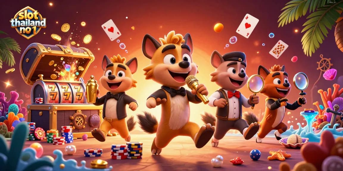 A lively scene of hyenas at a casino club showcasing slot thailand no 1 and dynamic gambling elements.