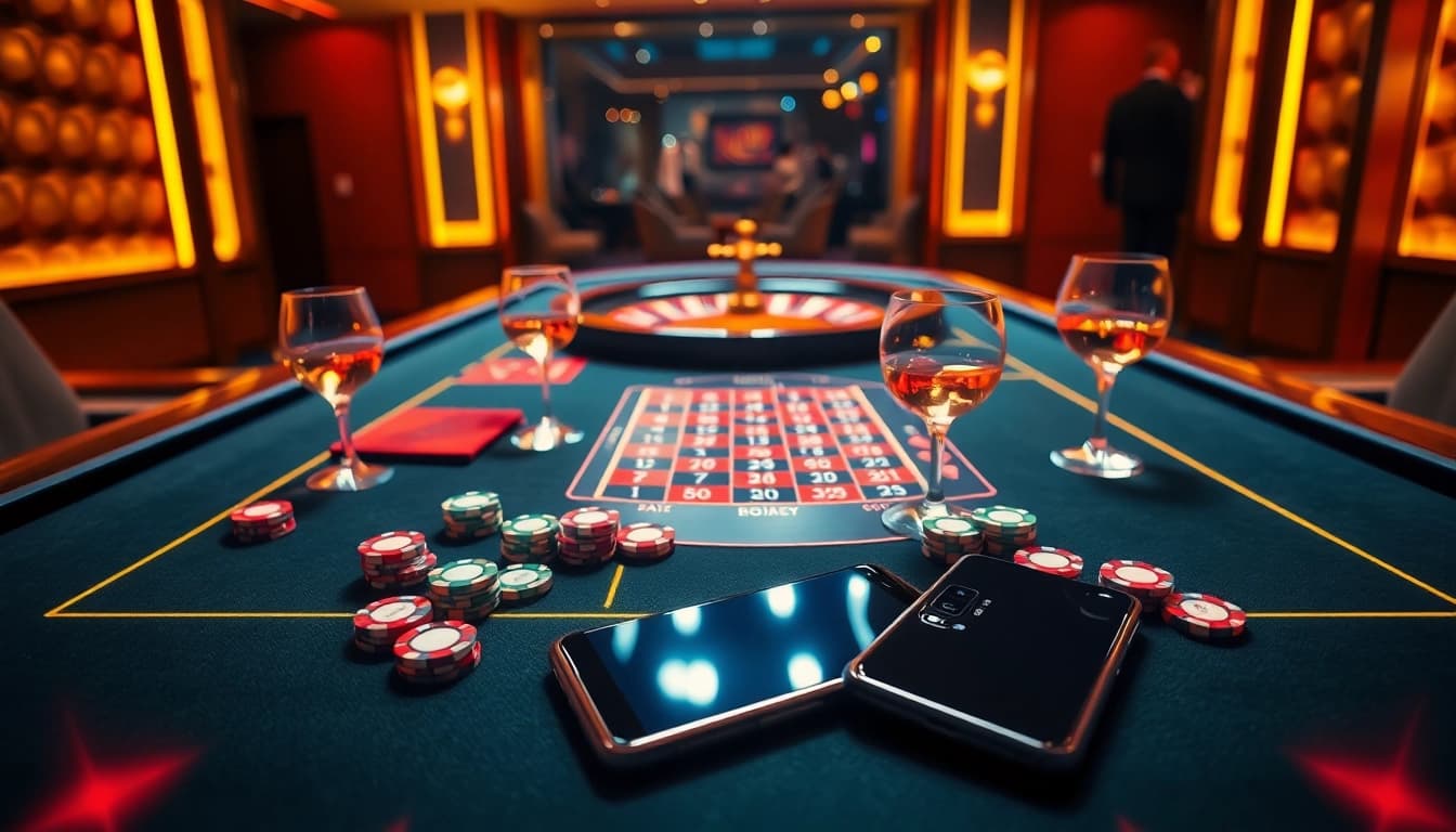 S8 casino experience featuring luxurious gaming table, vibrant chips, and roulette wheel.