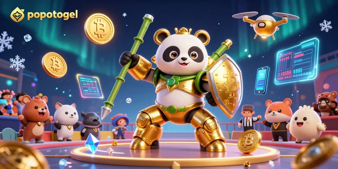 Engage with popotogel's thrilling slot gameplay featuring dynamic 3D characters and vibrant crypto elements.