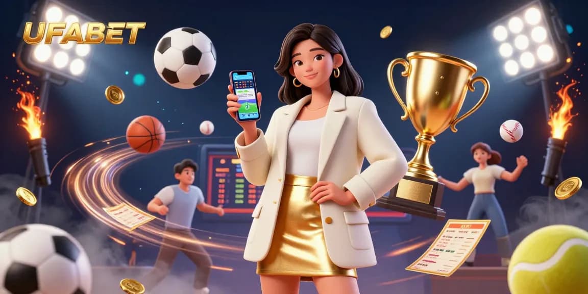 Bet on UFABET with exciting sports betting illustrated through a vibrant 3D digital scene.
