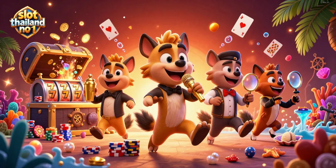 A lively scene of hyenas at a casino club showcasing slot thailand no 1 and dynamic gambling elements.