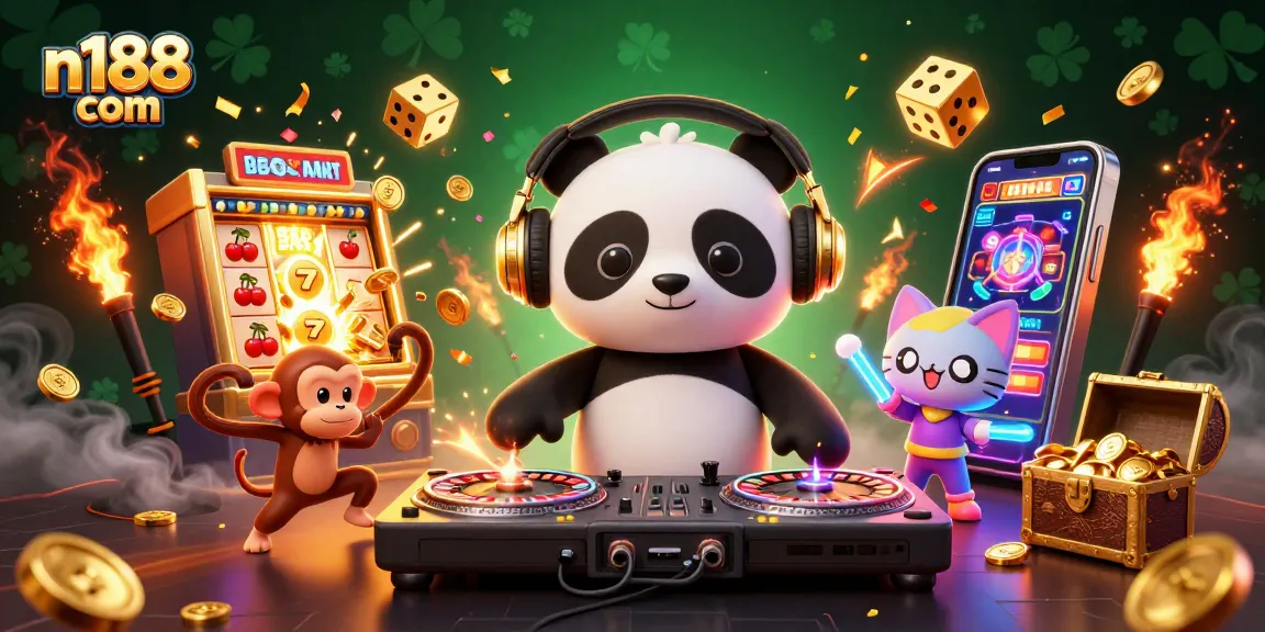 Spin and win with n188 com in this vibrant 3D casino scene full of excitement and fun!
