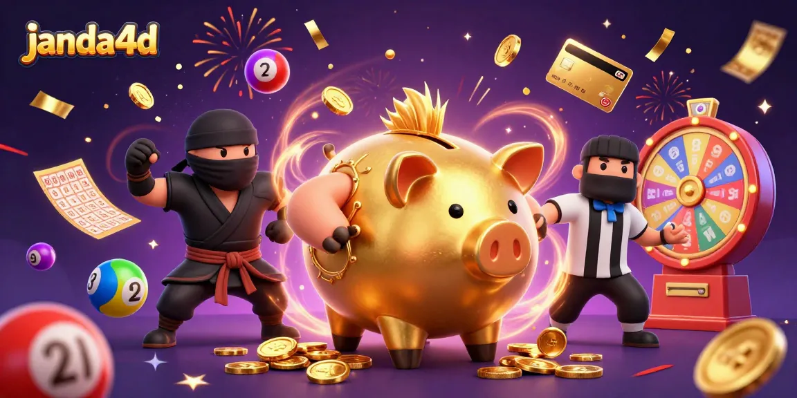Permainan menarik di janda4d dengan karakter casino menantang dan bola lotere yang berwarna-warni.