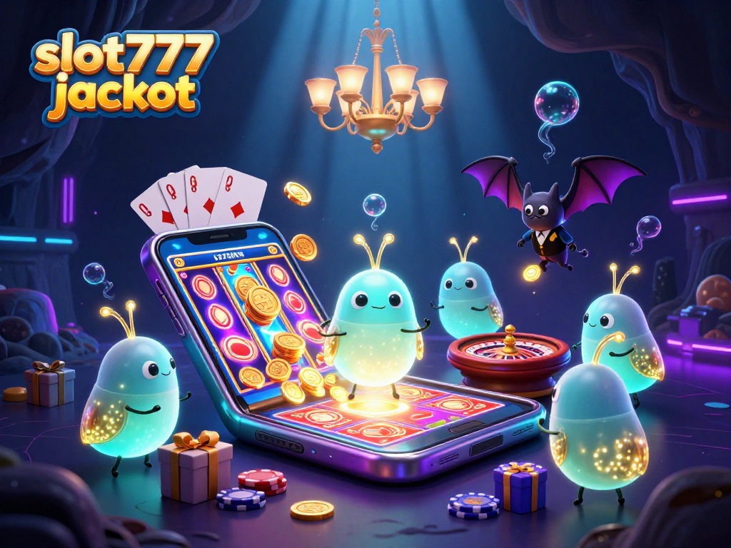 Experience the thrill of slot777 jackpot with glowing glowworms lighting a vibrant casino.