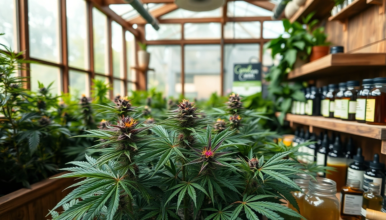 Showcase cannabis products available for weed by post delivery in lush greenery.