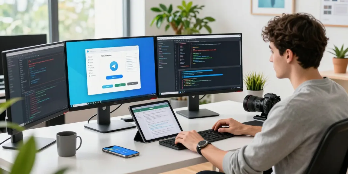Dynamic workspace focused on telegram中文版下载 with developer optimizing chat app features
