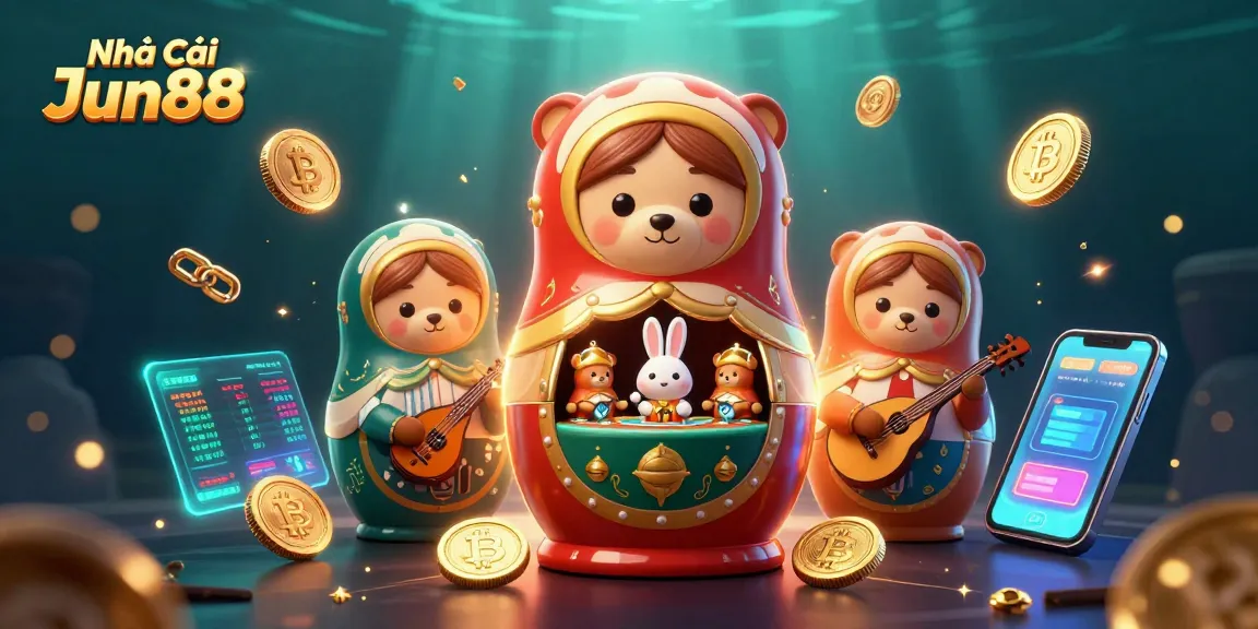 Experience the thrill of Nhà cái Jun88 with vibrant casino-themed 3D illustration