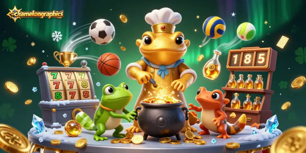 Chameleongraphics showcases a magical scene of an alchemist transforming metals into gold, depicting thrilling casino elements.