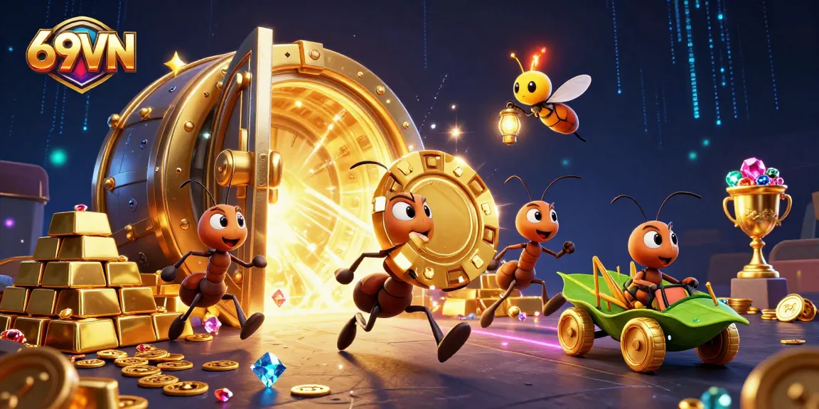 Experience thrilling heist dynamics in a vibrant casino world with 69VN as ants explore riches.
