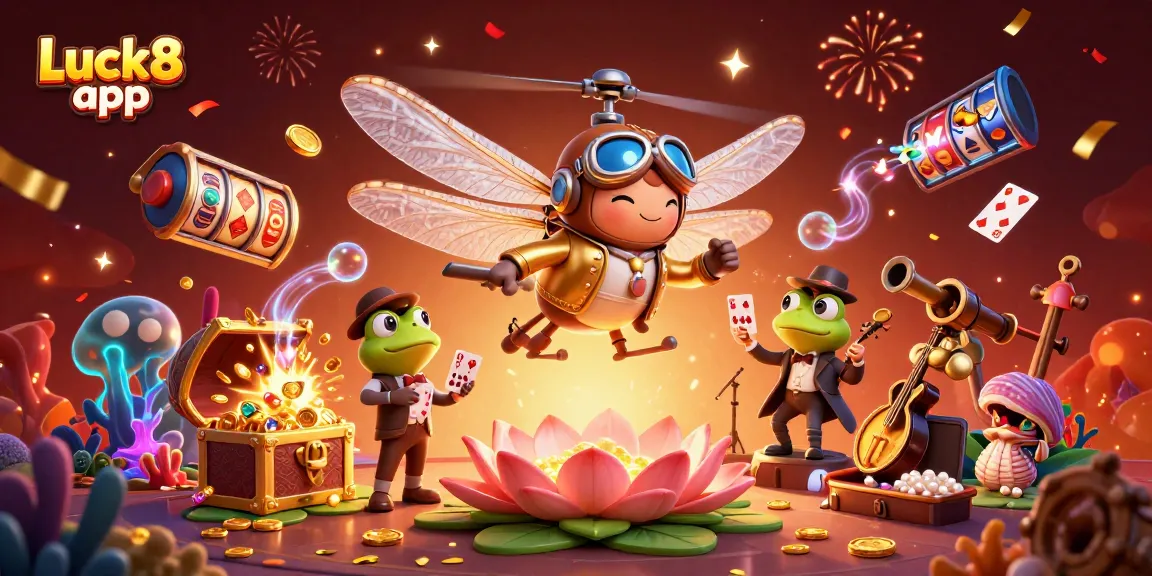 Experience the thrill of the Luck8 app with vibrant casino activities and lively characters in a magical setting.