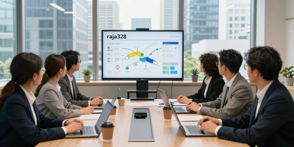 Engaged team collaborating on raja328 strategy in modern office