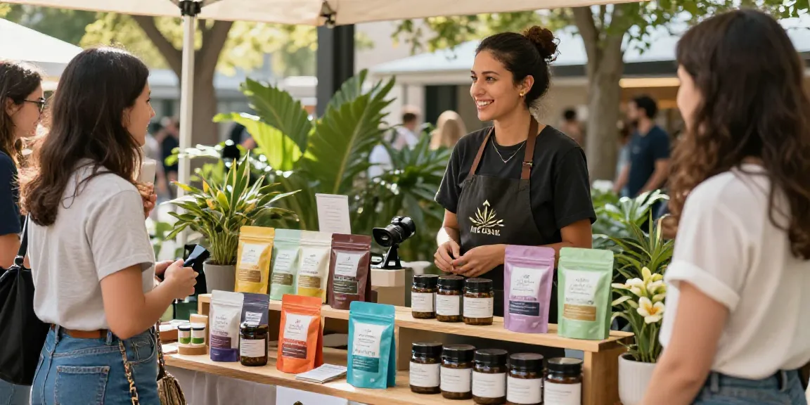 Besucher entdecken hochwertige CBD-Blüten im CBD Shop, freundlich beraten und umgeben von Natur.
