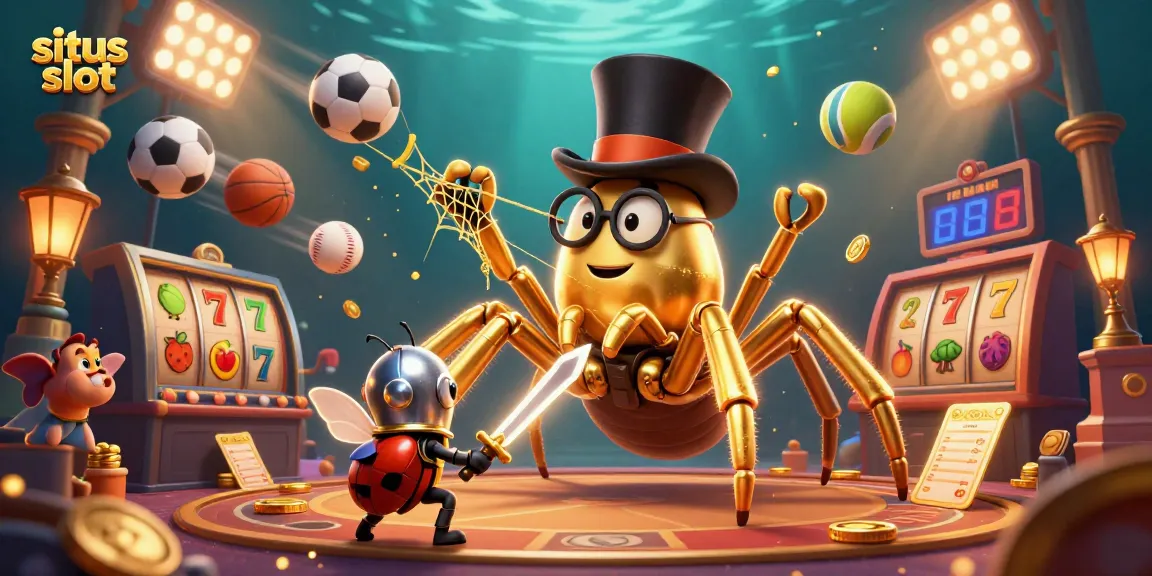 Engage with the vibrant situs slot scene featuring a golden tarantula and a beetle knight amid dynamic slot elements.