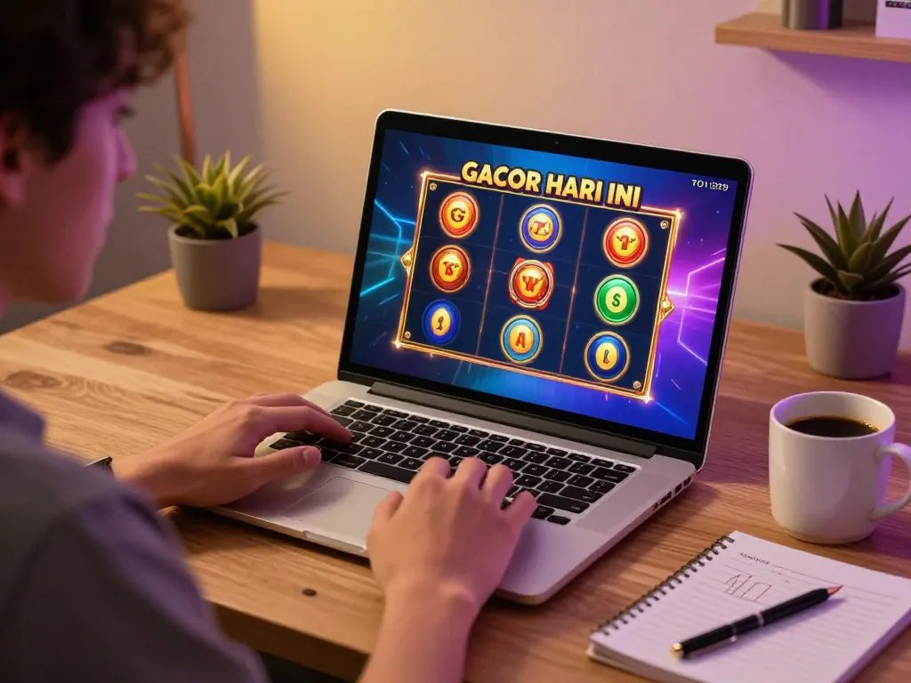 Engaging in slot gacor hari ini online gaming experience at home with vibrant graphics and cozy setup.