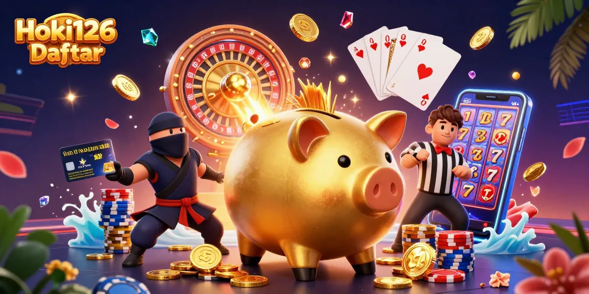 Play with Hoki126 Daftar, featuring energetic characters in a vibrant casino scene.