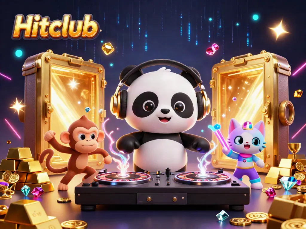 Experience Hitclub's thrilling energy with a DJ panda and lively characters in a casino-themed rave scene.