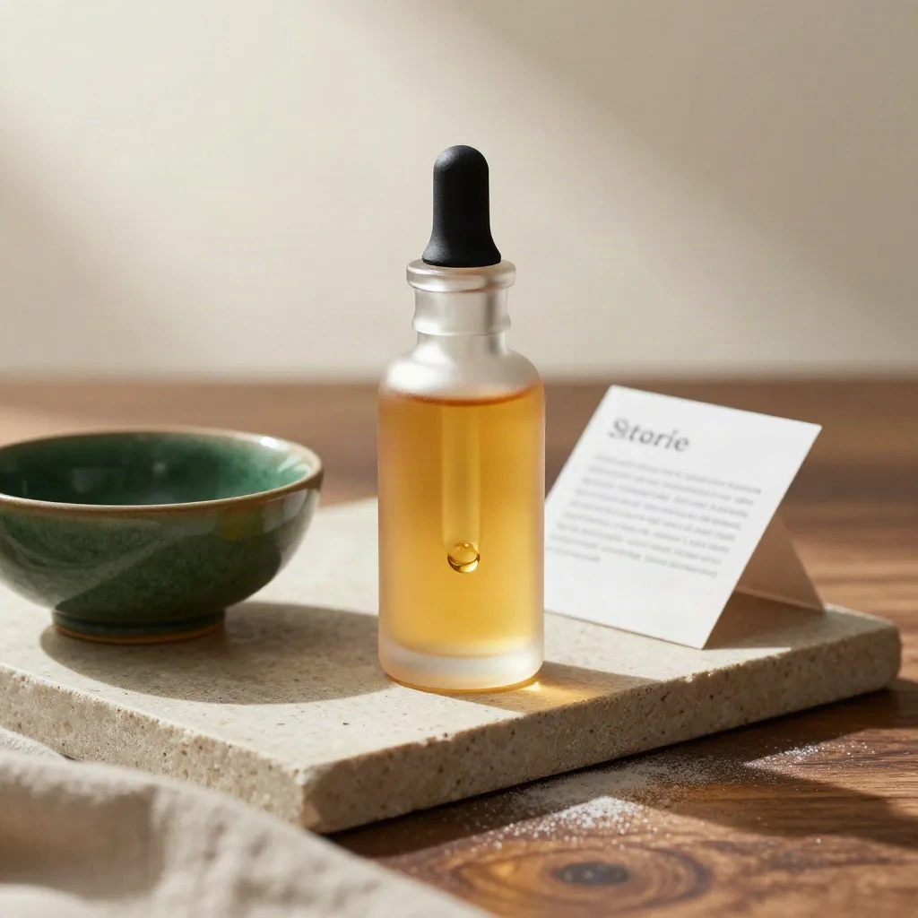 Starter CBD oil bottle with dropper bead on a stone tray beside a green ceramic bowl.
