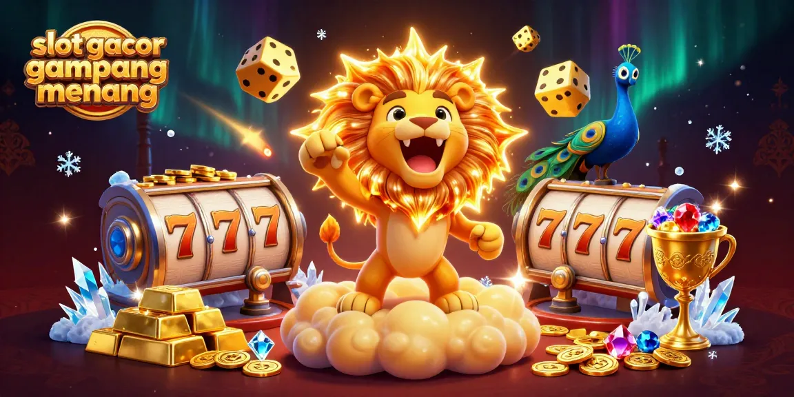 Permainan slot gacor gampang menang dengan simbol kemenangan bersinar dan gemerlap harta berlimpah.