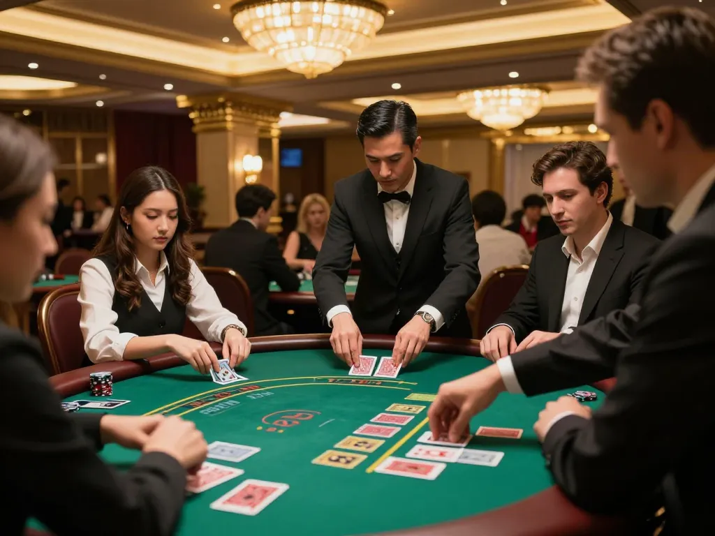 Players at rr88 com engaged in an exciting blackjack game, highlighting the vibrant casino atmosphere and strategic gameplay.
