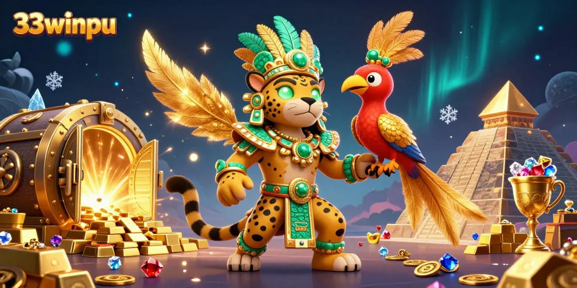 Experience the excitement at 33winpu with this vibrant jackpot scene featuring treasure and gaming elements.