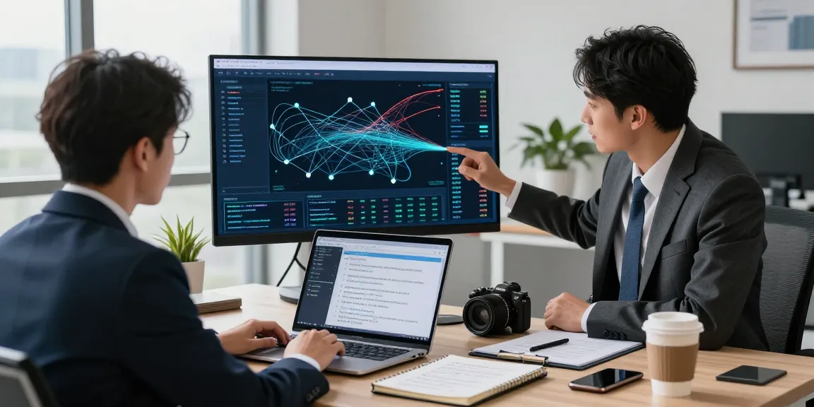 Dynamic office scene depicting asset tracing analysis with financial investigator tracking data insights.