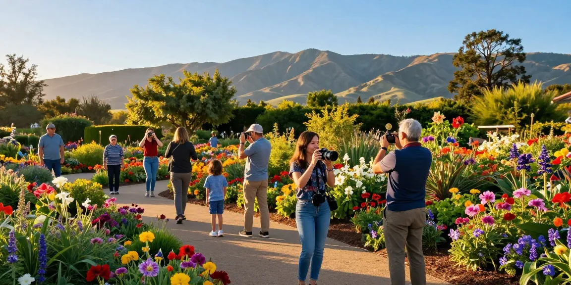 Visitors at the Capay Valley Garden Tour enjoying colorful flowers and scenic landscapes, capturing moments of joy at https://www.thecapayvalleygardentour.com.
