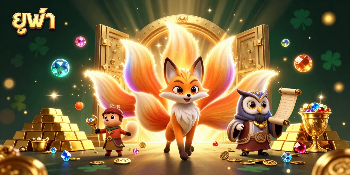 Experience the excitement of ยูฟ่า gaming with vibrant characters surrounded by treasures and animated elements.