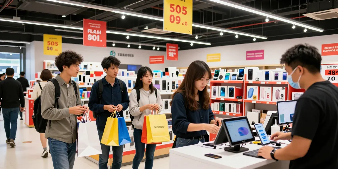 Shoppers enjoying the rokok88 flash sale with vibrant product displays and engaging promotions.