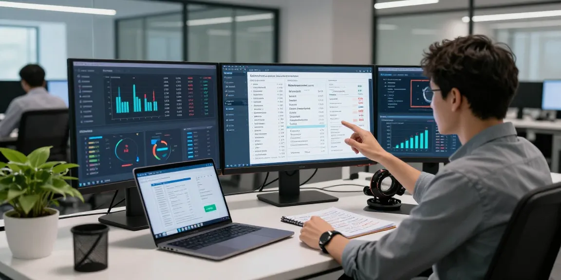 A data analyst using advanced technology to detect fake receipt fraud in a modern office environment.