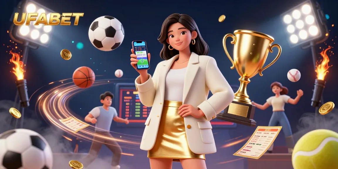 Bet on UFABET with exciting sports betting illustrated through a vibrant 3D digital scene.