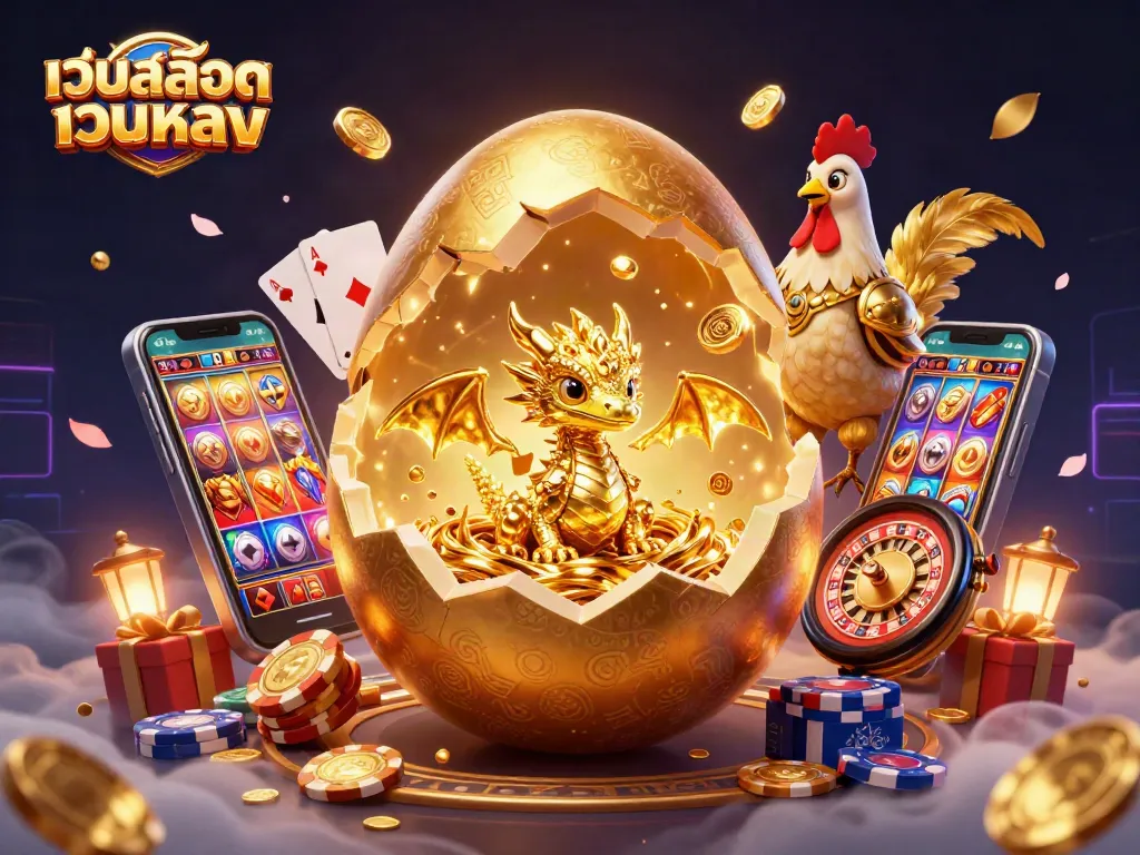 เล่นเกมสล็อตในเว็บสล็อตเว็บตรง พร้อมภาพของมังกรทองและชิปโป๊กเกอร์