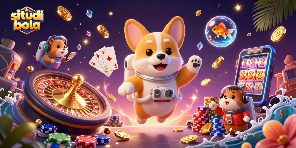 Experience the exciting world of situs judi bola with an astronaut corgi and casino elements!