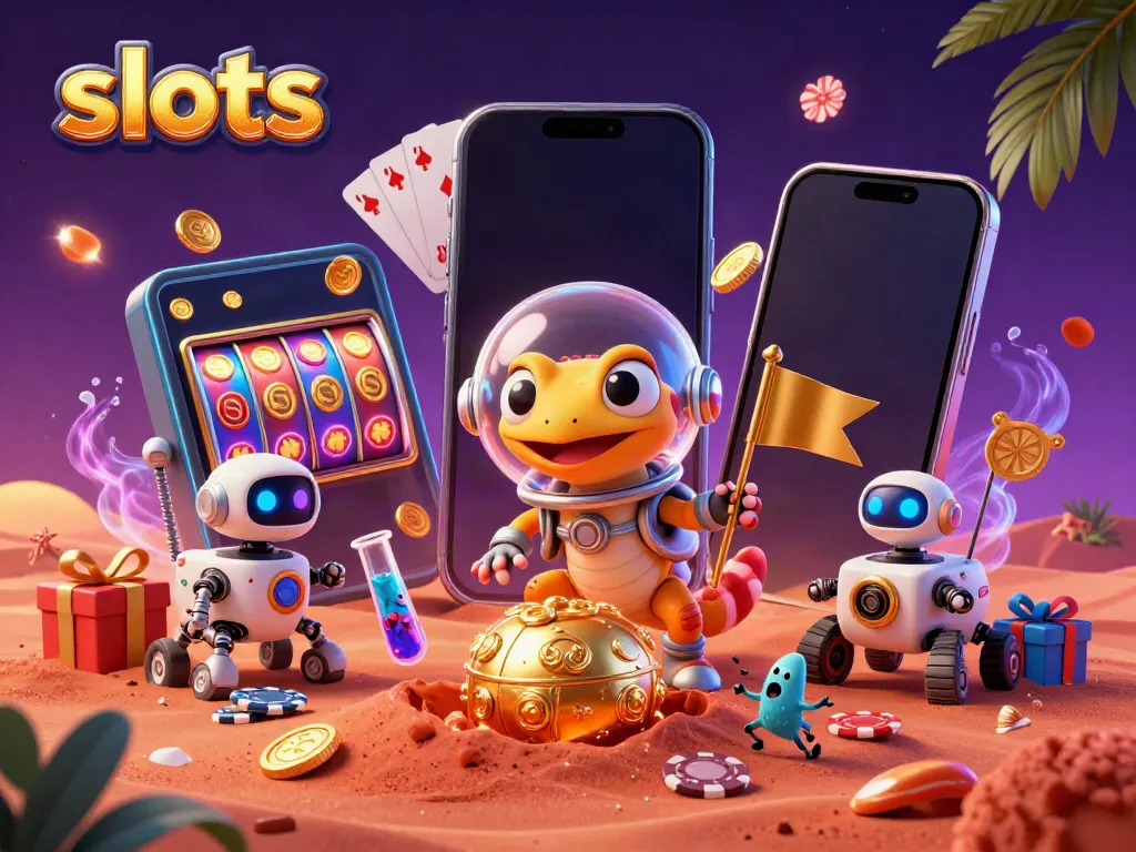 Experience dynamic slots action in a golden Martian casino set, featuring exciting gaming elements.