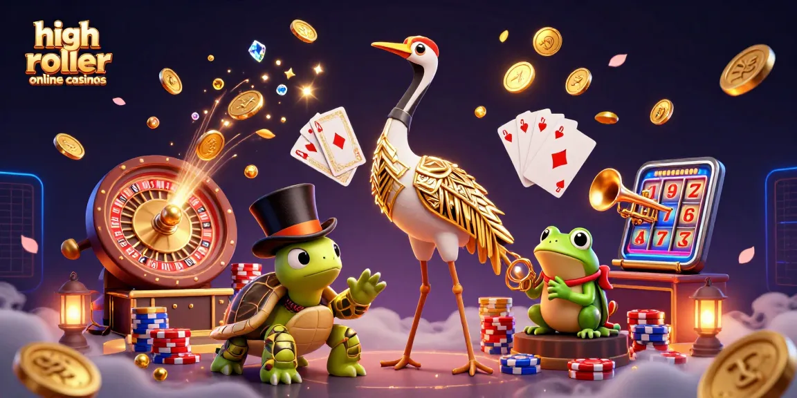 Experience thrilling excitement at high roller online casinos with vibrant 3D illustrations of gaming elements.