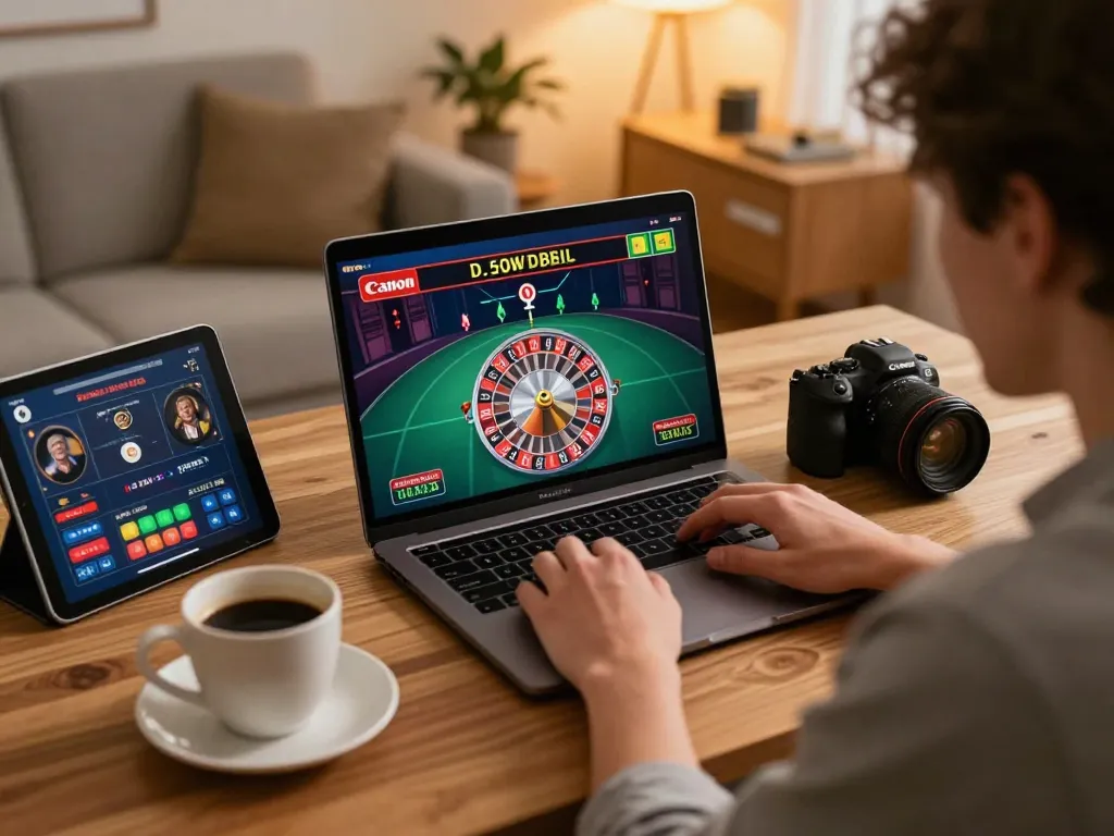 Engaging with 388bet live dealer roulette on a laptop at home, showcasing interactive gaming experience.