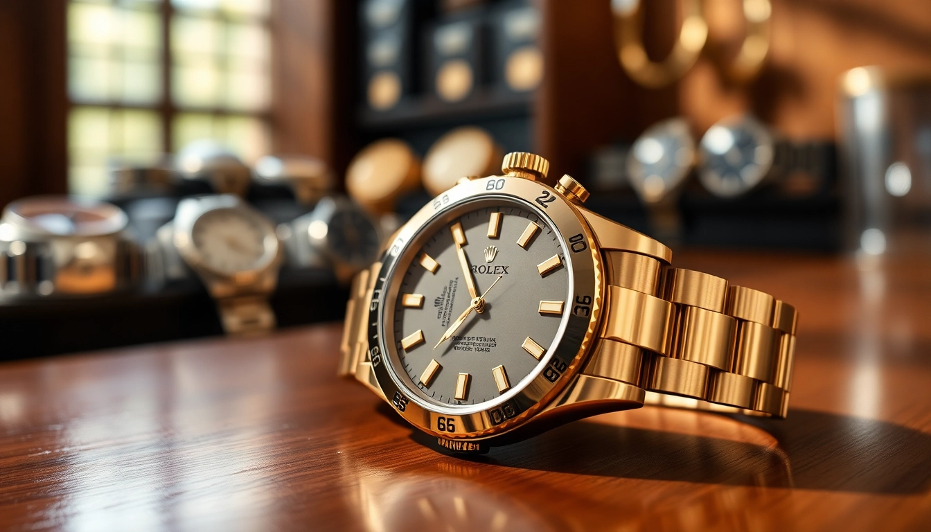 Admiring a detailed rolex replica watch set against an elegant background.