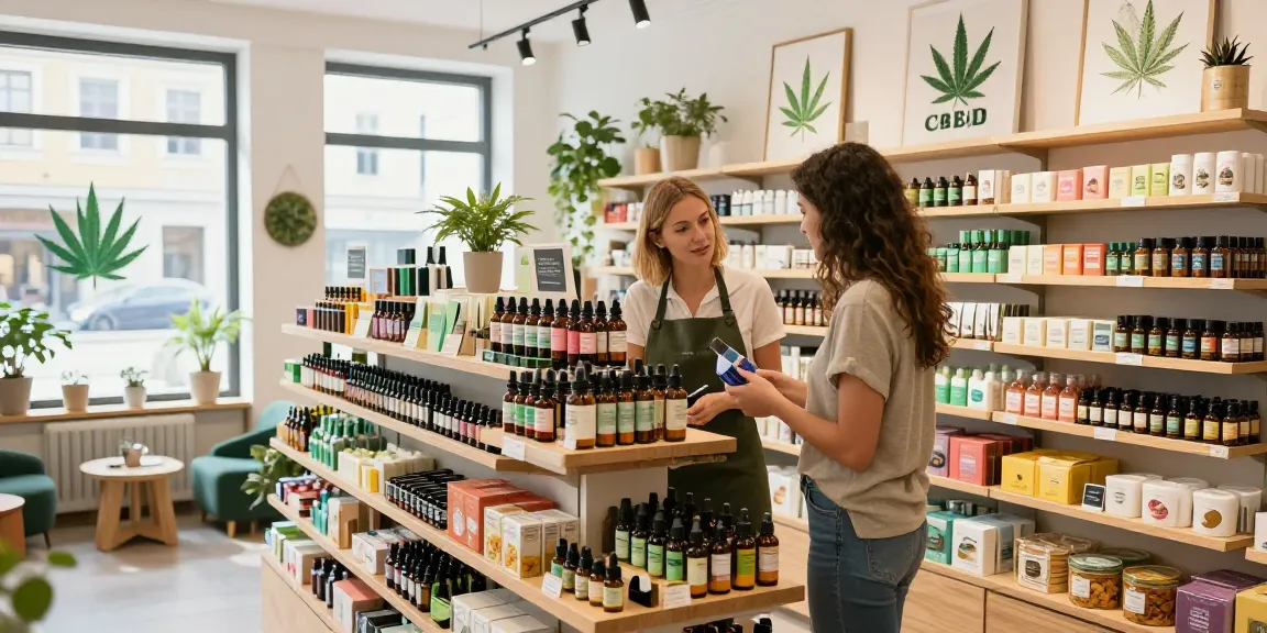 Exploring cannabis regensburg in an inviting CBD shop, showcasing product variety and customer interaction.