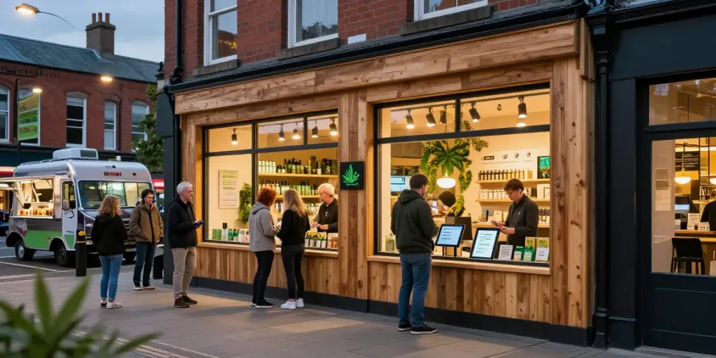 Order cannabis online Newcastle with a welcoming dispensary scene, showcasing community engagement.