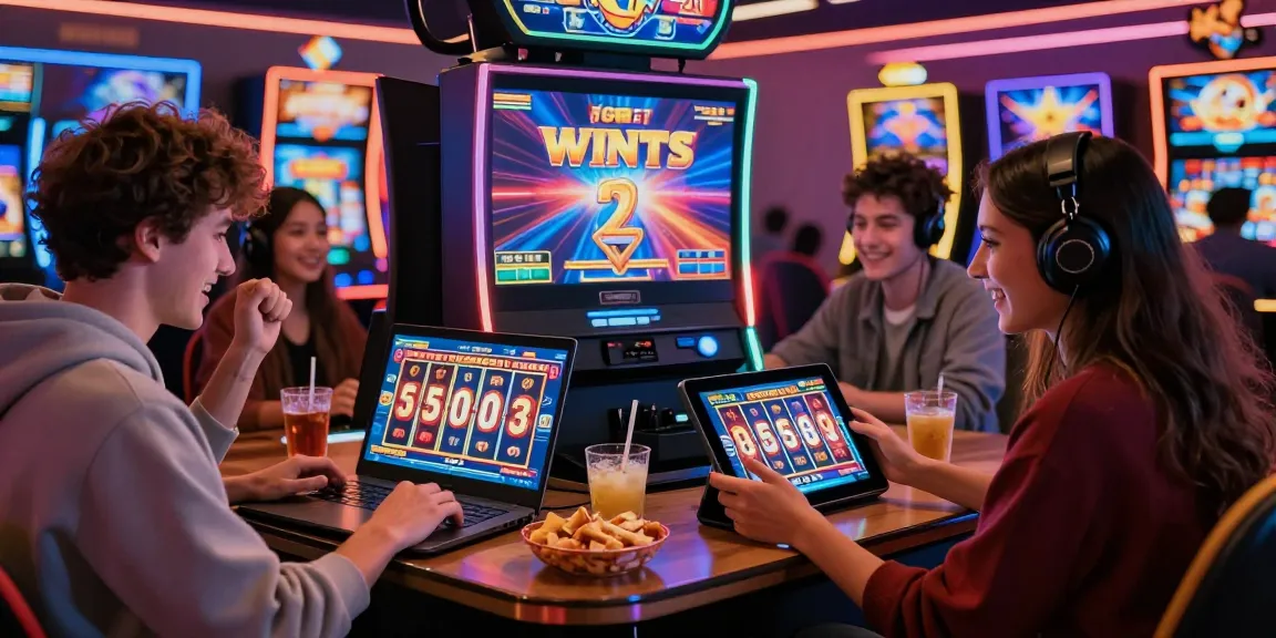 Players celebrating wins on slot77 games in a vibrant online casino atmosphere