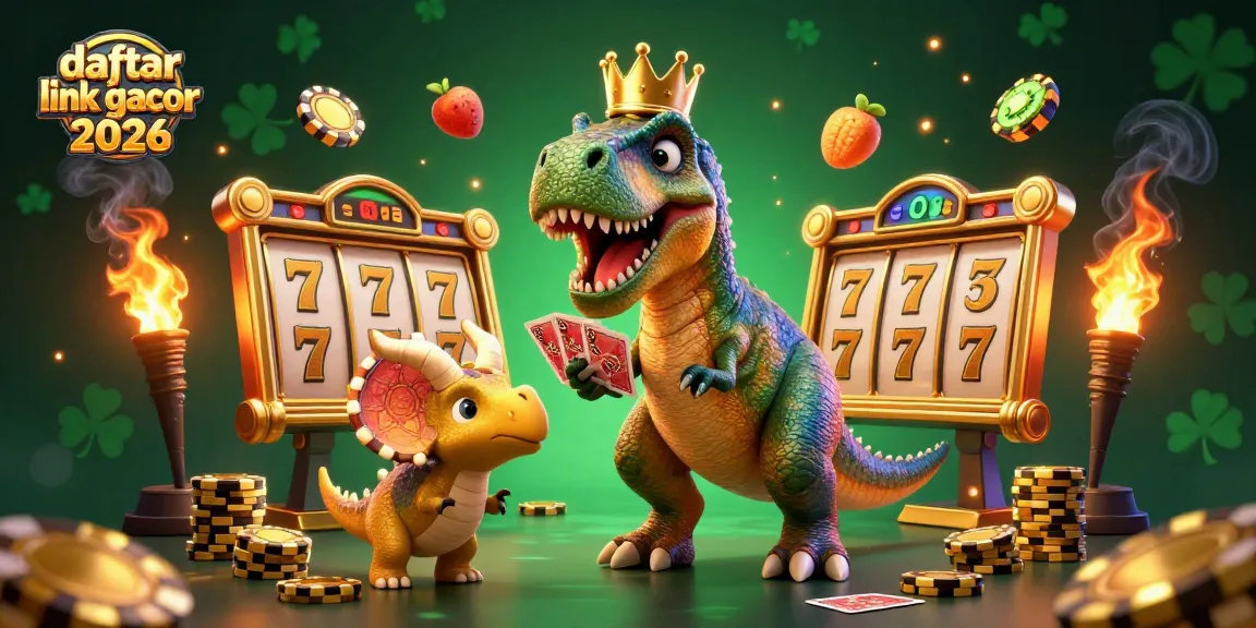 Gambarkan momen mengasyikkan saat mencoba daftar link slot gacor 2026 dengan simbol slot ceria dan karakter lucu.