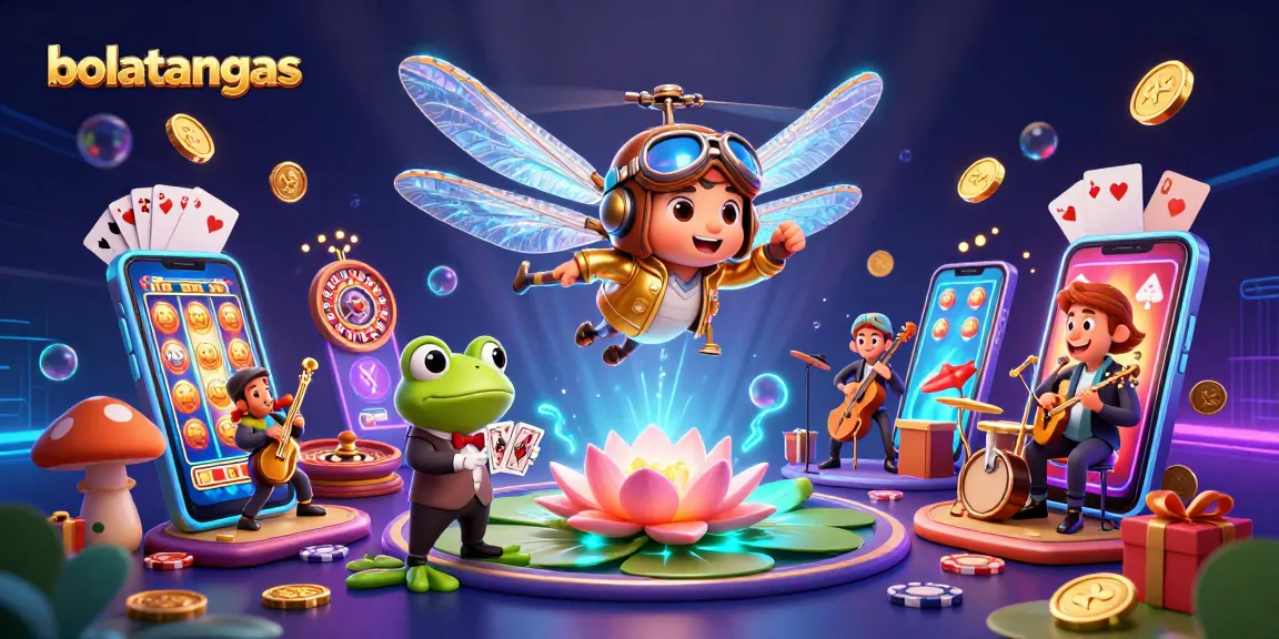 Experience bolatangkas gaming with a vibrant 3D casino illustration featuring a playful dragonfly pilot and a frog croupier.