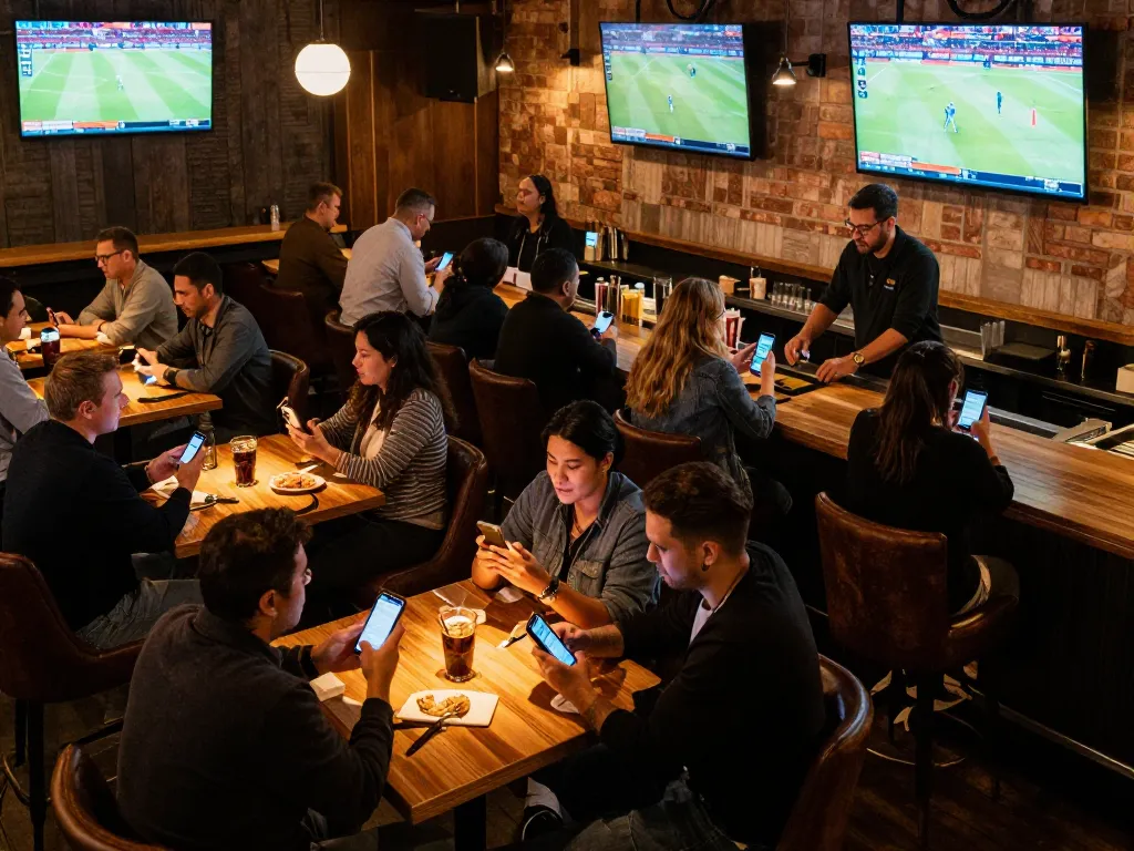 Engaged sports betting fans using smartphones at Nowgoal to place live bets and enjoy games