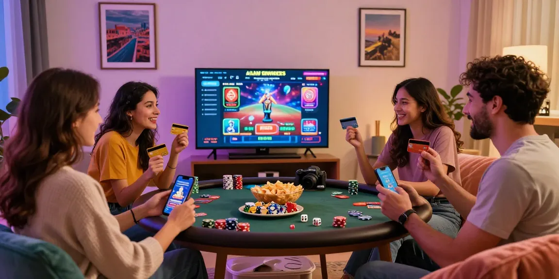 Friends enjoying online casinos that accept credit cards in a cozy living room, showcasing excitement and gaming fun.