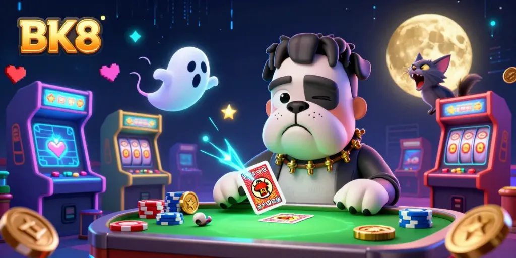 Experience thrilling card games at BK8 with interactive characters and vibrant casino elements.