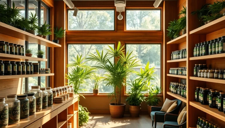 Showcase of cannabis products in a vibrant weed store with inviting atmosphere.