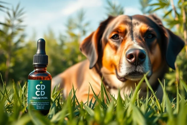 Promoting CBD For Pet, a relaxed dog enjoying the outdoors with CBD oil nearby