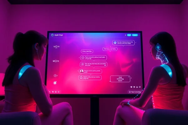 Engaging interface showcasing ai porn chat with vibrant colors and AI characters in conversation.
