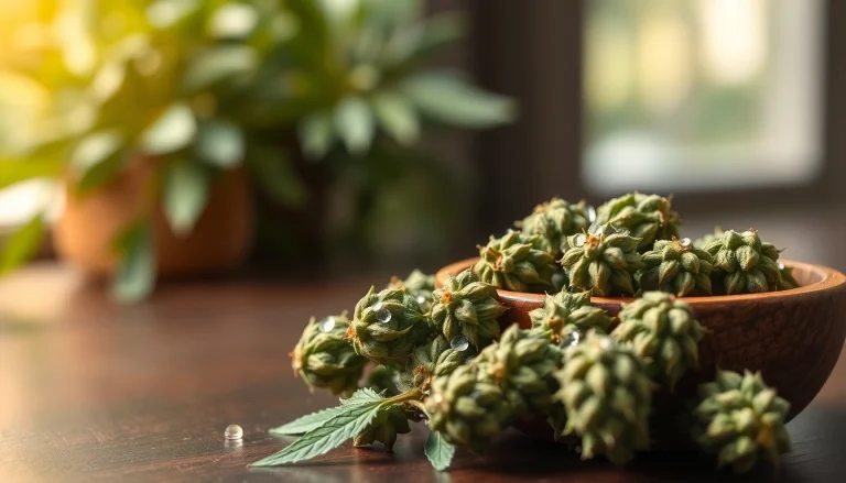 Displaying Mental Wellness CBD buds arranged beautifully in a bowl, promoting relaxation and natural well-being.