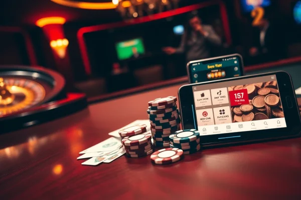 Engaging casino scene with poker chips and cards, highlighting the link 12bet for online gaming.